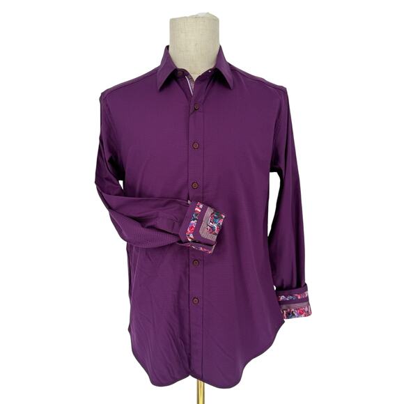 Robert Graham Woven Button Front Long Sleeve Shirt Hearst Houndstooth Berry M - Picture 1 of 10